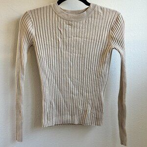 Beige Ribbed Knit Long Sleeve Top – Size S | Soft Stretchy Basics